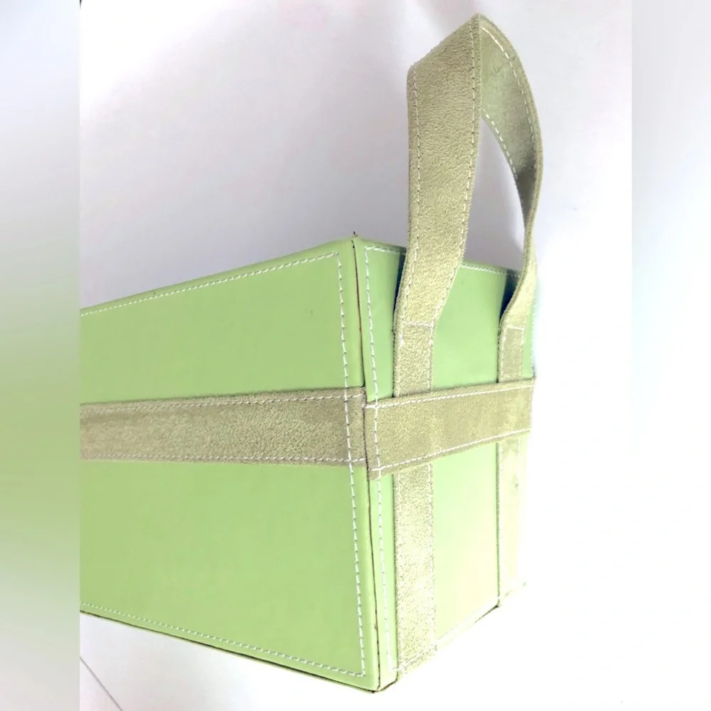 Apple green multipurpose Storage tote Top stitched faux suede trim 15 x 6 x 6